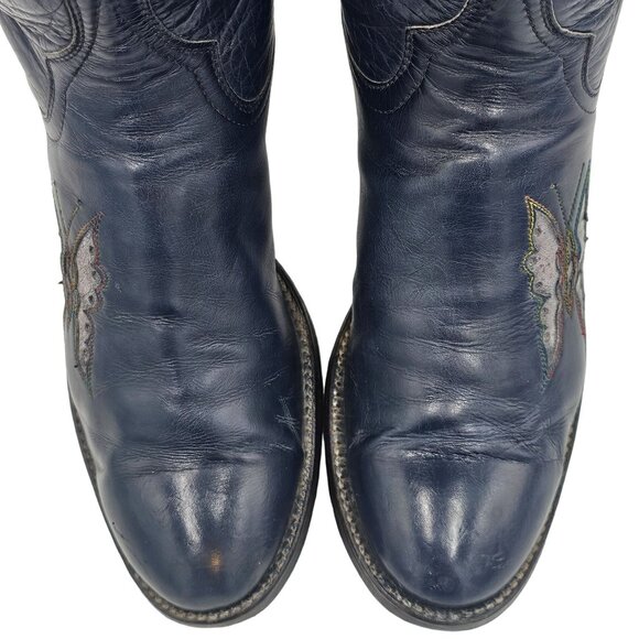 Vintage 1970s CUTTER BILL Cowgirl Boots 6B Navy Rainbow Leather Butterfly Cowboy - Picture 12 of 16